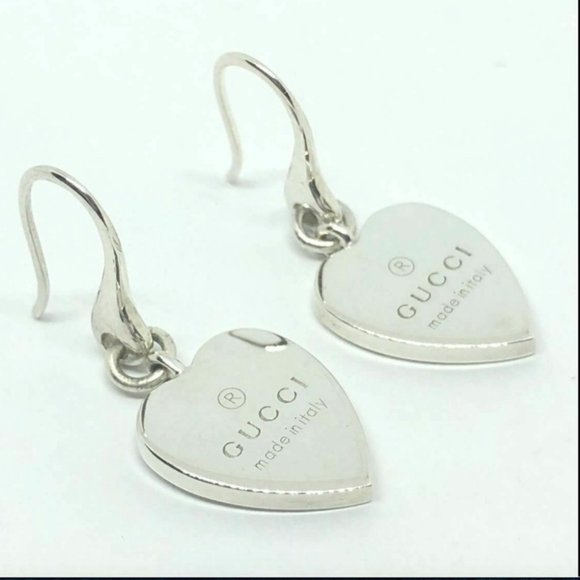 Gucci Logo Drop Heart Earrings in Sterling Silver